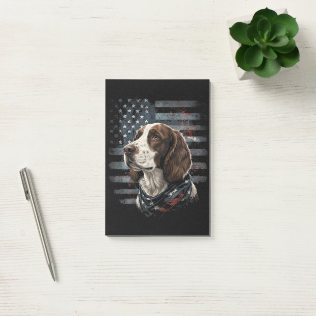 Springer Spaniel Hund Amerikanische Flagge Post-it Klebezettel (Büro)