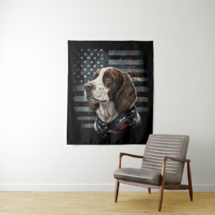 Springer Spaniel Hund Amerikanische Flagge Wandteppich