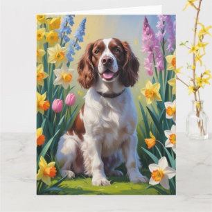 Springer Spaniel Hund Frühlingsblumen Malerei  Karte