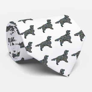 Springer Spaniel Hund Gelb & Schwarz Grid Weiß Krawatte