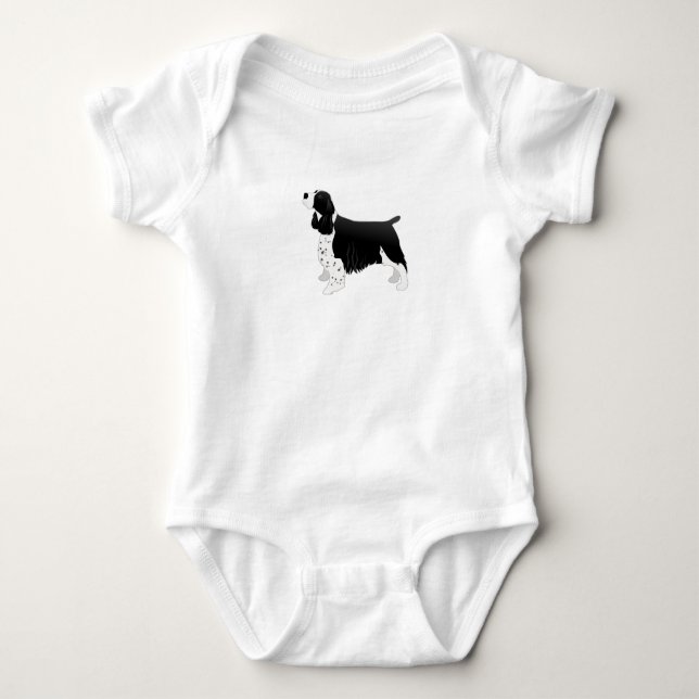 Springer Spaniel Hund Grundzucht Silhouette Black Baby Strampler (Vorderseite)