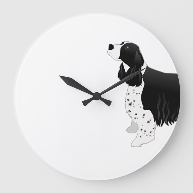 Springer Spaniel Hund Grundzucht Silhouette Black Große Wanduhr (Vorderseite)