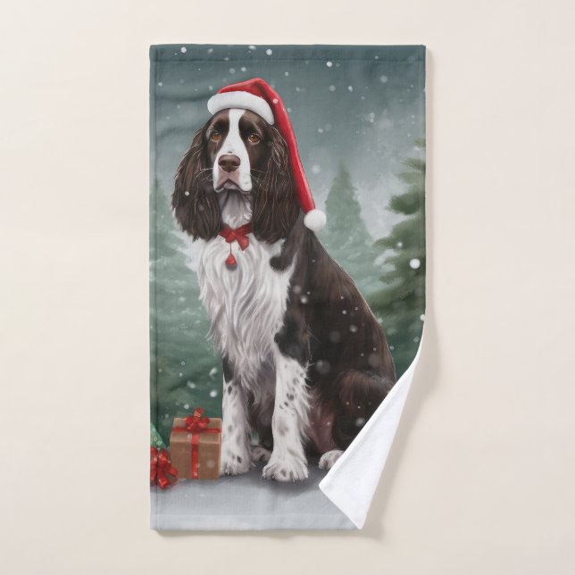 Springer Spaniel Hund in Schneeweihen Badhandtuch Set (Handtuch)