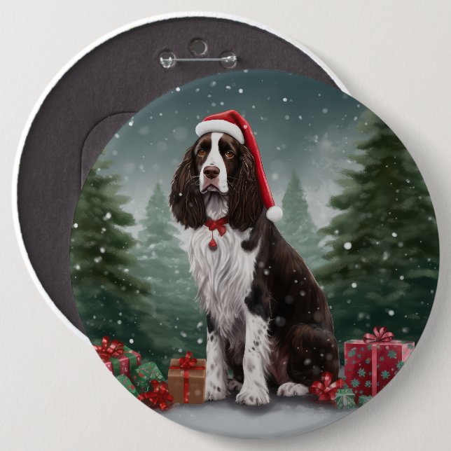 Springer Spaniel Hund in Schneeweihen Button (Vorne & Hinten)