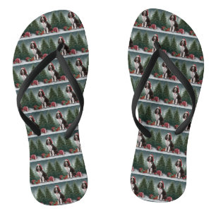 Springer Spaniel Hund in Schneeweihen Flip Flops