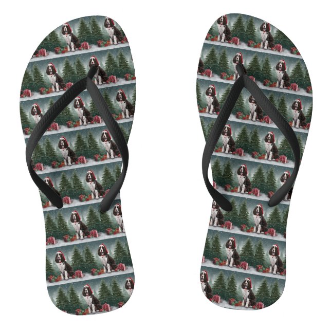 Springer Spaniel Hund in Schneeweihen Flip Flops (Fußbett)