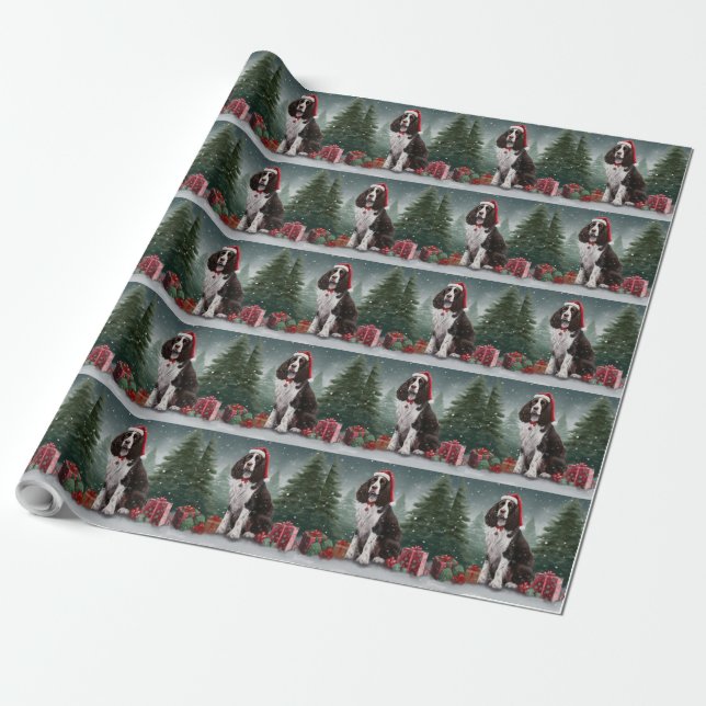Springer Spaniel Hund in Schneeweihen Geschenkpapier (Ungerollt)