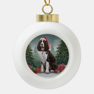 Springer Spaniel Hund in Schneeweihen Keramik Kugel-Ornament