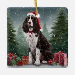Springer Spaniel Hund in Schneeweihen Keramikornament