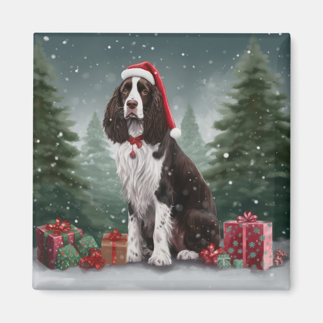 Springer Spaniel Hund in Schneeweihen Magnet (Vorne)