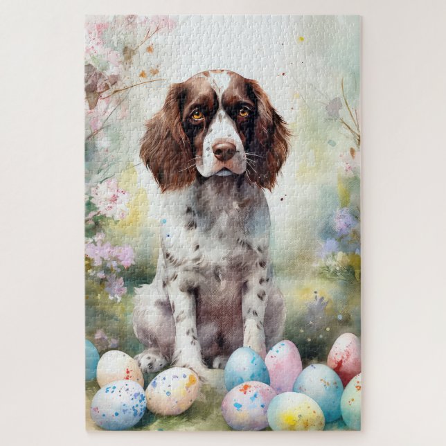 Springer Spaniel Hund mit Ostereier Urlaub Puzzle (Vertikal)