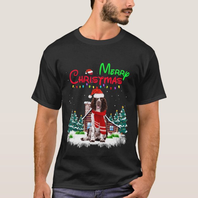 Springer Spaniel Hund Weihnachtsmannmütze Weihnach T-Shirt (Vorderseite)