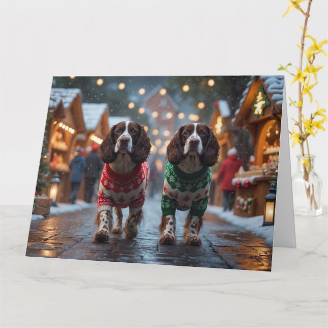 Springer Spaniel Hunde Weihnachtsschneeferien Karte (Gelbe Blume)