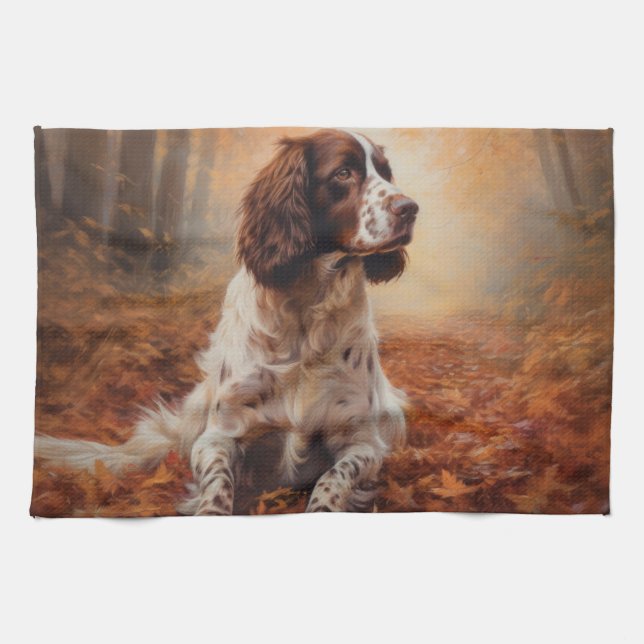 Springer Spaniel im Herbst Leaves Fall Inspiriert Geschirrtuch (Horizontal)