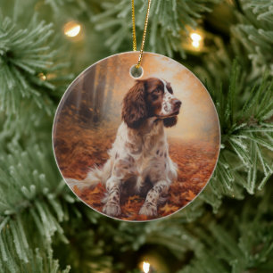 Springer Spaniel im Herbstlaubfall inspiriert Keramik Ornament