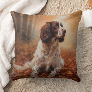 Springer Spaniel im Herbstlaubfall inspiriert Kissen