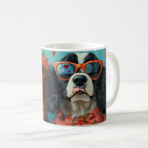 Springer Spaniel mit Herz Rosen Valentinstag Kaffeetasse