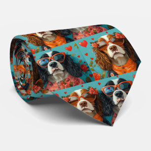 Springer Spaniel mit Herz Rosen Valentinstag Krawatte