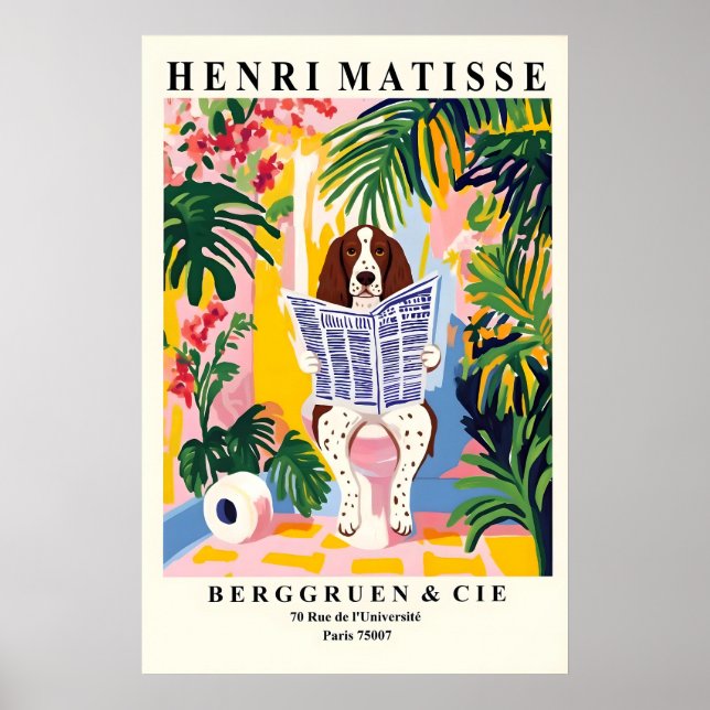 Springer Spaniel On a Toilet - Funny Matisse Style Poster (Vorne)