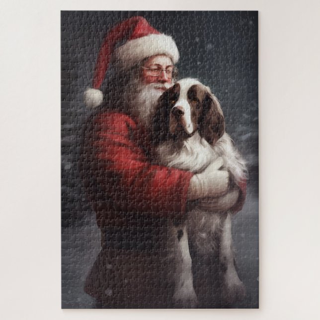 Springer Spaniel Santa Claus Festliche Weihnachten Puzzle (Vertikal)