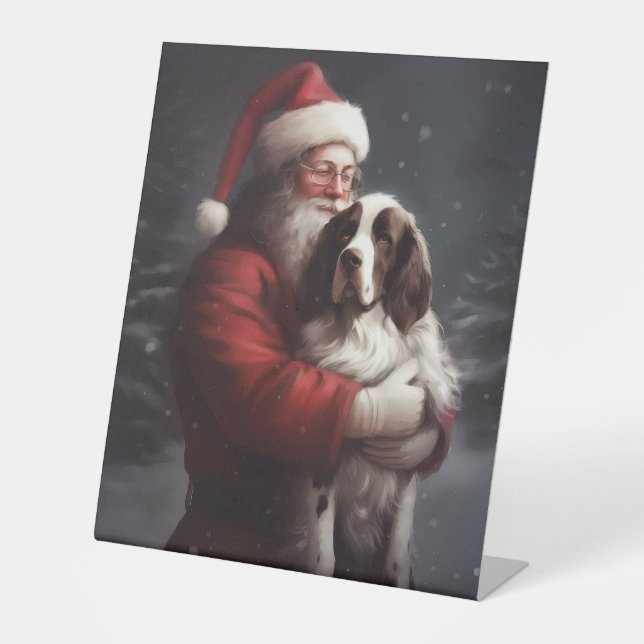 Springer Spaniel Santa Claus Festliche Weihnachten Sockelschild (Vorderseite)