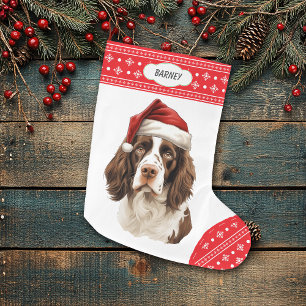 Springer Spaniel Santa Hut Schneemuster Rand Großer Weihnachtsstrumpf