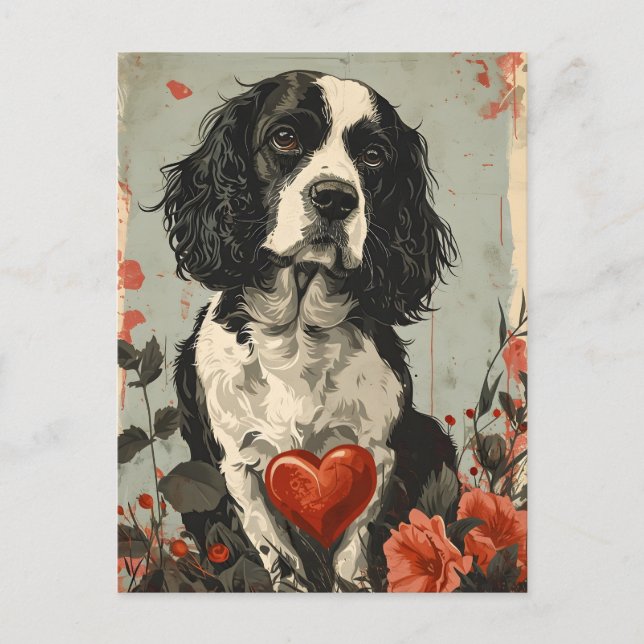 Springer Spaniel Vintag Valentinstag Postkarte (Vorderseite)