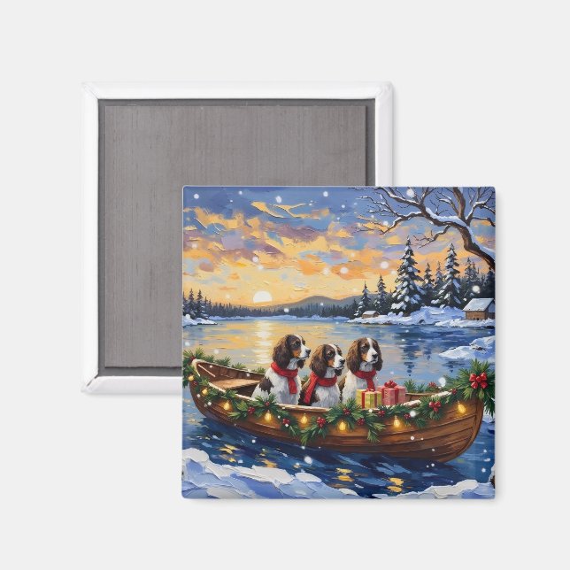 Springer Spaniel Weihnachtsboot Urlaub Magnet (Vorderseite/Rückseite)