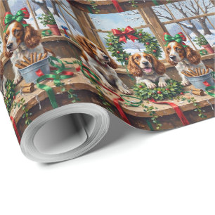 Springer Spaniel Weihnachtskranz Herstellung Feier Geschenkpapier
