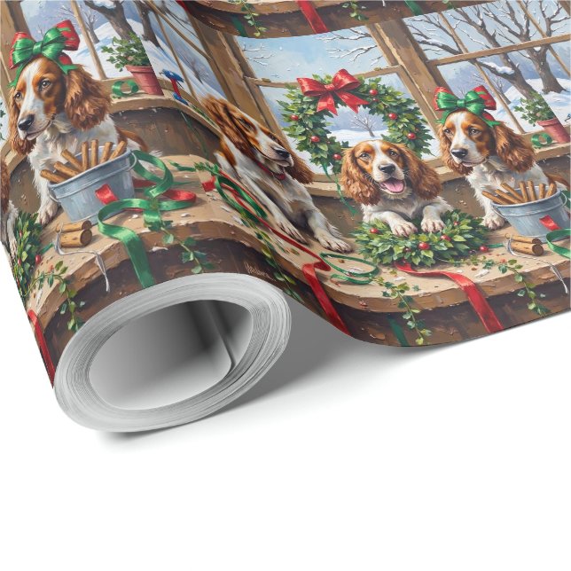 Springer Spaniel Weihnachtskranz Herstellung Feier Geschenkpapier (Rolleneckpunkt)