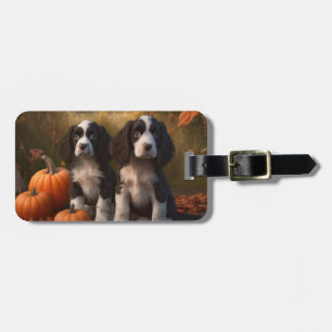 Springer Spaniel Welpe Herbstfreude Kürbis Gepäckanhänger