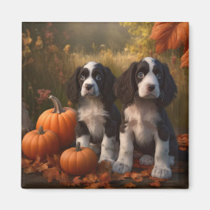 Springer Spaniel Welpe Herbstfreude Kürbis Magnet