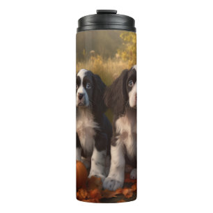 Springer Spaniel Welpe Herbstfreude Kürbis Thermosbecher