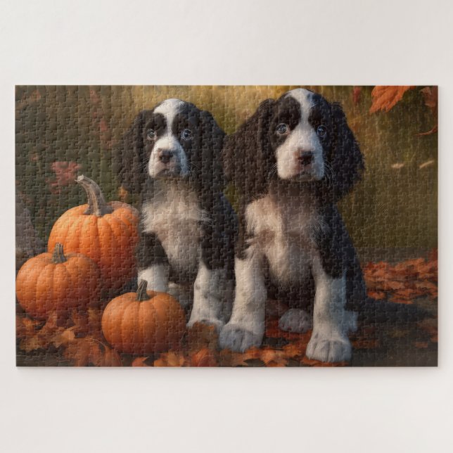Springer Spanier Welpe Autumn Delight Pumpkin Puzzle (Horizontal)