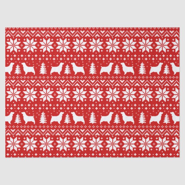 Springerspaniel-Silhouette-Weihnachtsmuster-Rot Seidenpapier (Vorderseite)