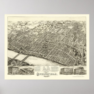 Springfield, MA Panorama Karte - 1875 Poster
