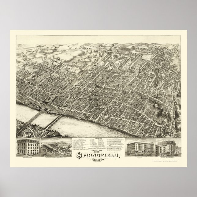 Springfield, MA Panorama Karte - 1875 Poster (Vorne)