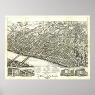 Springfield Mass. 1875 Antique Panoramabalkarte Poster