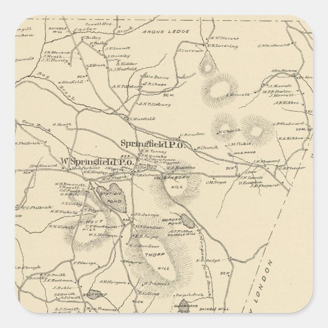 Springfield, Sullivan Co Quadratischer Aufkleber (Vorderseite)