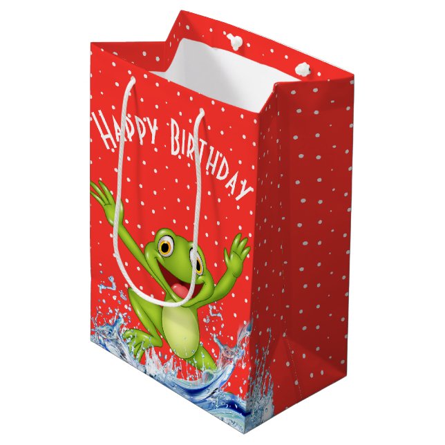 Springfrog auf Polka Dots Mittlere Geschenktüte (Vorderseite Schrägansicht)