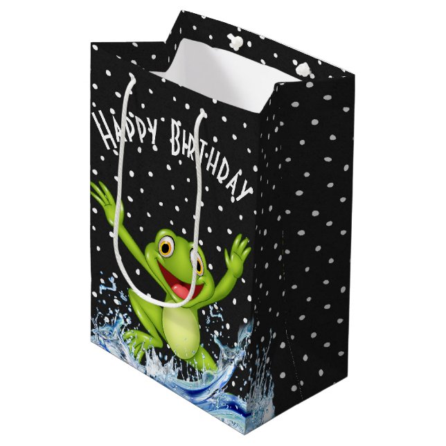 Springfrog auf Polka Dots Mittlere Geschenktüte (Vorderseite Schrägansicht)