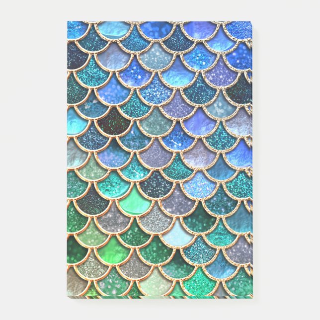 Springlike multicolor Glitzer Mermaid Scales Post-it Klebezettel (Vorderseite)