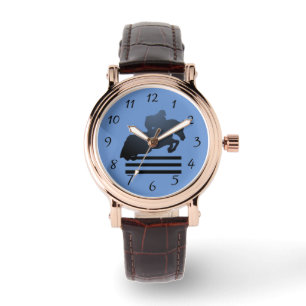  Springreiter, der ein Hindernis überwindet.      Armbanduhr