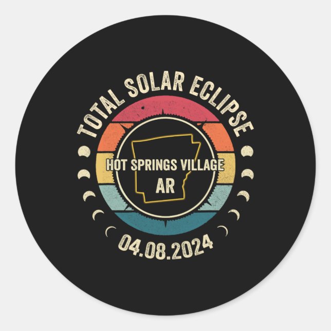 Springs Village Total Solar Eclipse 2024 April 04. Runder Aufkleber (Vorderseite)