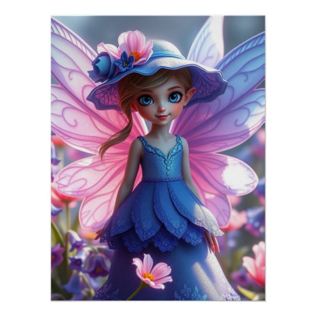 Springtime Bluebell Fairy Art Poster (Vorderseite)