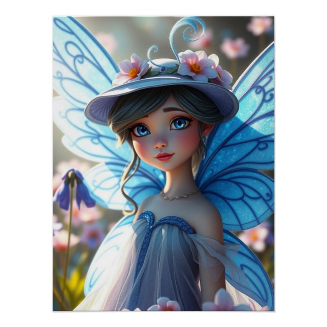 Springtime Bluebell Fairy Art Poster (Vorderseite)