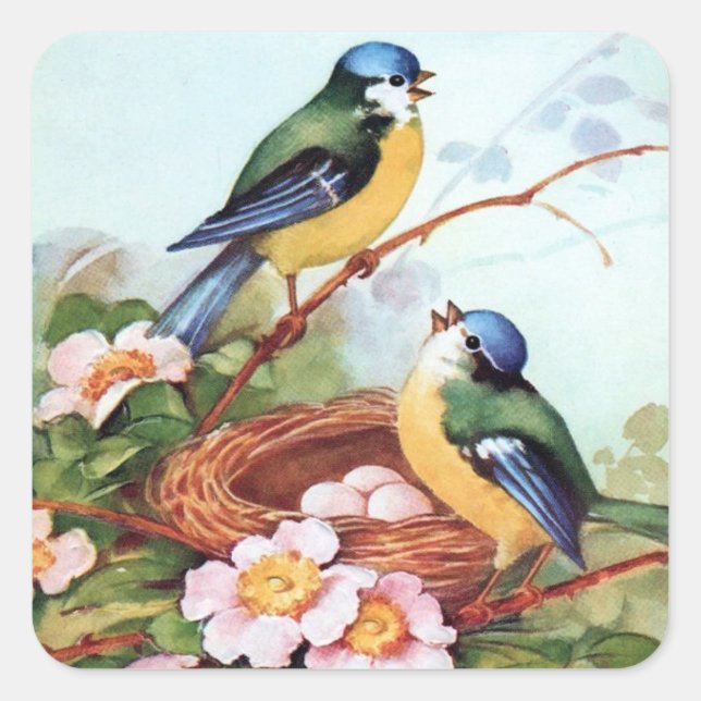 Springtime Bluebirds Nest Sticker (Vorderseite)