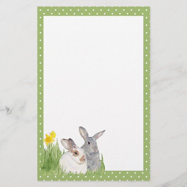 Springtime Bunnies in Blume Briefpapier (Vorderseite)