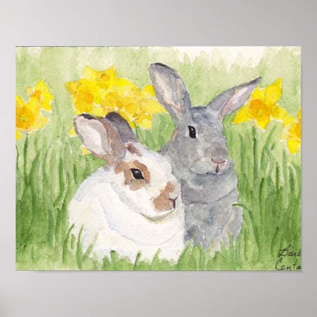 Springtime Bunnies in Blume Poster (Vorne)