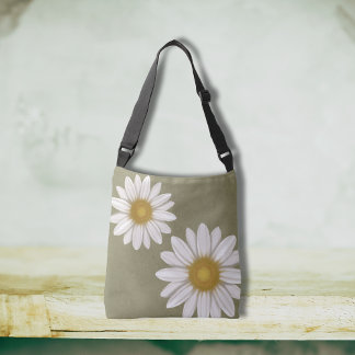 Springtime Dusty Sage Daisy Hand Gezeichnet Tragetaschen Mit Langen Trägern